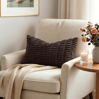 MIULEE Pack of 2 Corduroy Decorative Lumbar Throw Pillow Covers 20x12 Inch Soft Boho Striped Pillow Covers Modern Farmhouse Home Decor for Sofa Living Room Couch Bed Dark Brown