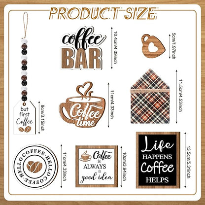 11 Pcs Coffee Tiered Tray Decor Coffee Time Rustic Farmhouse Tiered Tray Decorations Set Home Wooden Signs Vintage Farm Animal Farmhouse Tabletop Wood Signs for Kitchen Table Shelf Decor