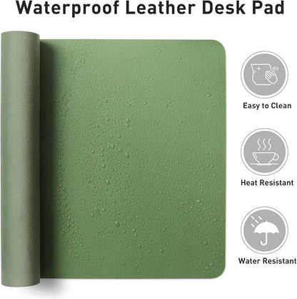 Aothia Faux Leather Desk Mat - Non-Slip PU Leather Desk Blotter, Waterproof Writing Surface, Large Desk Pad for Office & Home (Olive Green, 55" x 24")