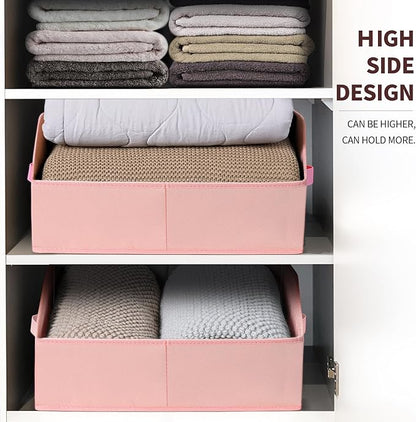 Homsorout Closet Baskets for Shelves Trapezoid - Decorative Storage Baskets with Handle, Closet Bins for Organization, Shelf Storage Bins for Clothes, Books, Home, Office, 4 Pack, Pink