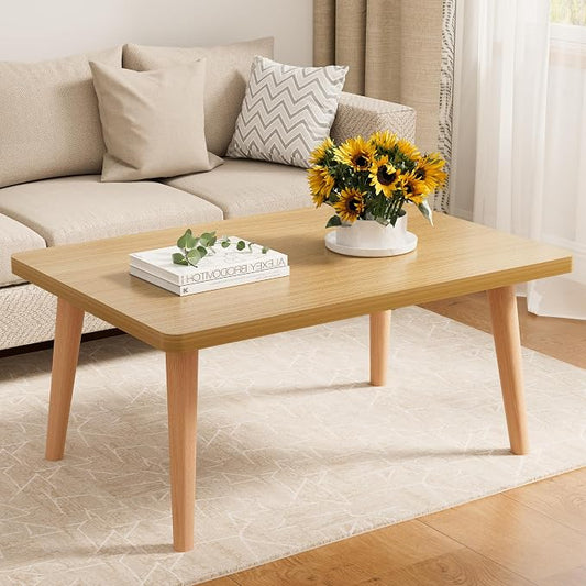 Small Coffee Table, Low Table with Solid Wood Legs, 23.6" Mini Square Accent Table Side End Table, Floor Table Desk for Sitting on The Floor, Coffee Tea Table for Living Room, Dorm, Apartment, Natural