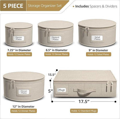 Sorbus China Storage Containers Hard Shell - Glass & Dish Storage Containers for Transport, Moving, Party - 5 Pc. Stackable Plate Storage Set for Dinnerware, Mugs, Cups - Felt Plate Protector included