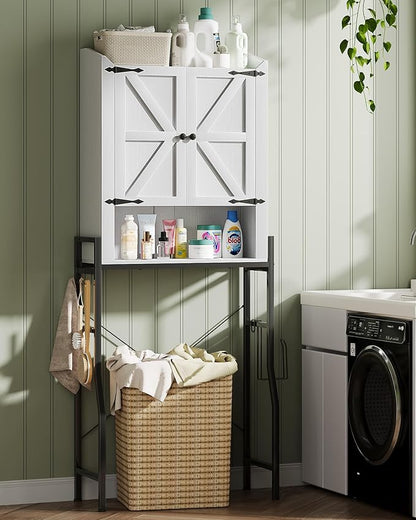 Over The Toilet Storage Cabinet, Over Toilet Organizer with 2-Door & Metal Stand, Bathroom Organizers and Storage with Adjustable Shelves for Bathroom, Restroom, Laundry, White