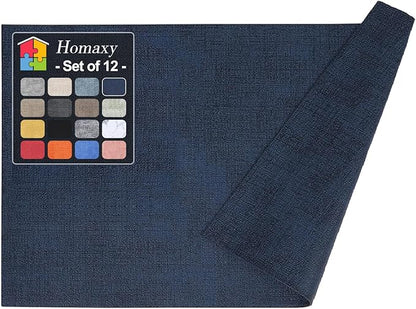 Homaxy Faux Leather Heat Resistant Placemats for Dining Table Set of 12, Waterproof Wipeable Washable PU Table Mats, Easy to Clean Anti-Slip Place Mats, 11.8" x 17", Navy Blue