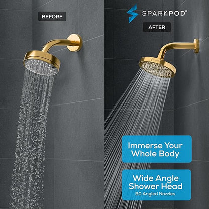 SparkPod Rain Shower Head, 6 Inch Round | High Pressure Shower Heads, 90 Nozzle (Touch-to-Clean), Adjustable Showerhead, No-tool Universal Connection