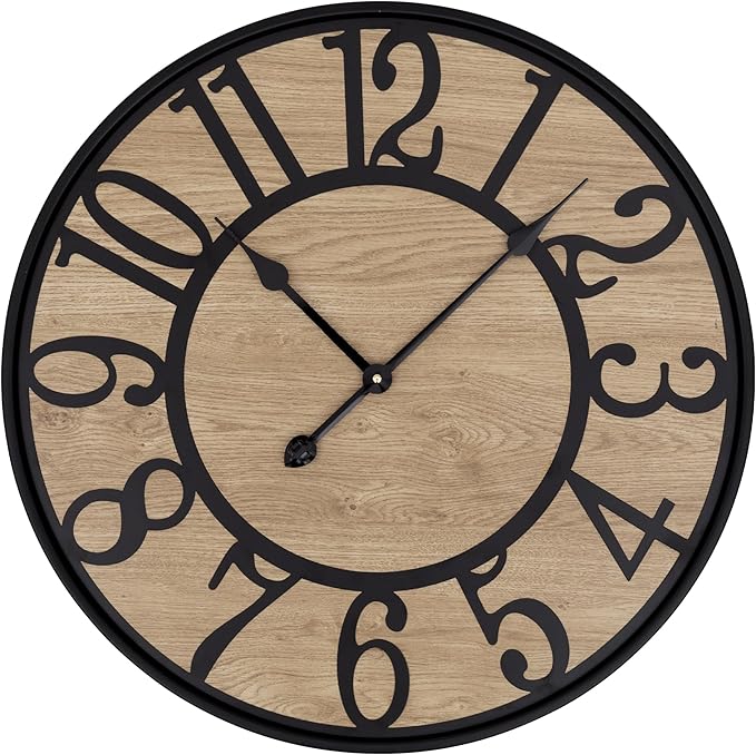 LEIKE Large Wall Clocks Living Room Decor,Non Ticking Silent,Battery Operated Small Round Modern Wood Wall Clock for Bedroom,Kitchen,Farmhouse,Office Vintage Home Decor-16 -Arabic Number