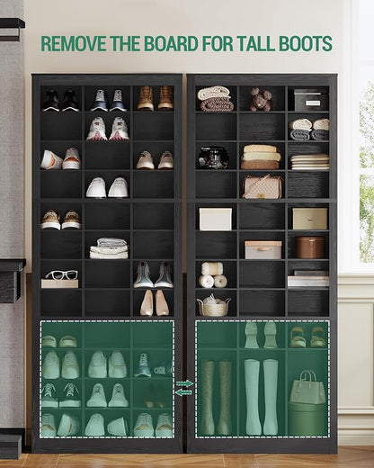 Hzuaneri Shoe Storage Cabinet, 36 Pairs Free Standing Closet Organizer, 9 inch Widened Cell Wood Shoe Organizer, 12 Tiers Vertical Space Saving Shoe Rack for Entryway, Cloakroom, Black SR20704X