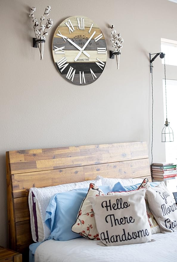 Oldtown Clocks 24" Wooden Multi-Color Maritime Coastal Beach Large Roman Wall Clock (Grey, 24 inch)