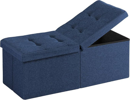 35-INCH Storage Ottoman Bench, Footrest with Storage, End of Bed Bench Coffee Table for Living Room, Bedroom, Entryway, Blue