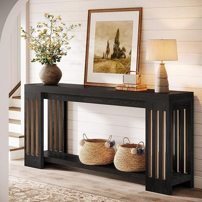 Tribesigns 70.9-Inch Extra Long Entryway Table, Farmhouse Sofa Console Table with Vertical Stripe Legs, 2-Tier Entry Furniture for Living Room, Hallway, Entrance (Black)