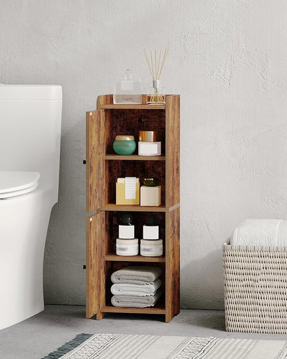 Hzuaneri Bathroom Storage Cabinet, Small Corner Floor Cabinet with 2 Doors and Adjustable Shelf, Narrow Toilet Paper Cabinets, Bathroom Organizer for Small Spaces, 7.9"D x 9.8"W x 29.5"H Rustic Brown