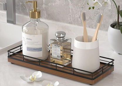 Wooden Decorative Tray, Oak 11.2" L Coffee Table Tray for Kitchen Countertop Soap Sponge Holder Candle Nightstand Table Centerpieces for Dining Room Decor Walnut