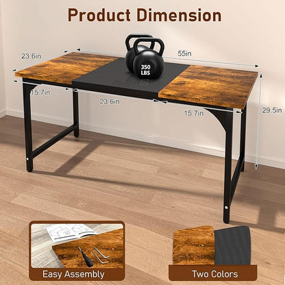 Computer Desk, 55 Inch Large Home Office Desks, Computer Desk for Home Office, Work Desks Table w/Metal Frame and Corner Reinforcement Structure, Large Legroom Spread Out for Writing Study