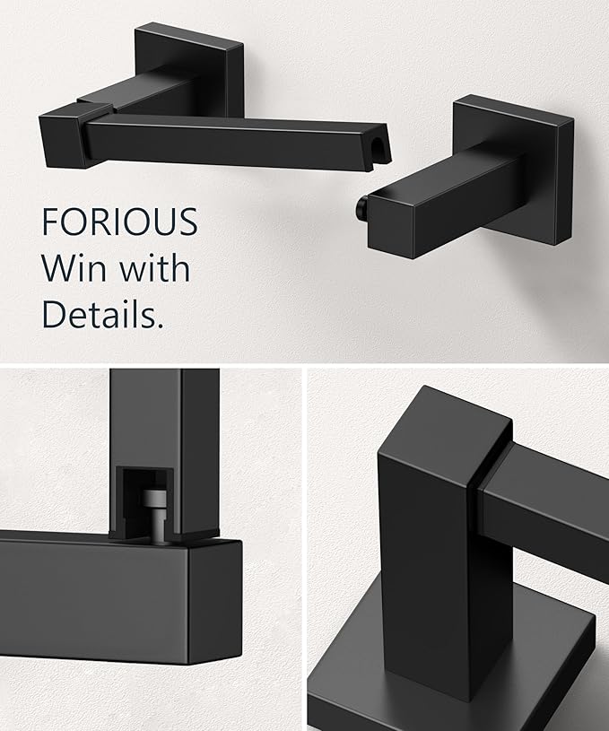 FORIOUS Toilet Paper Holder Wall Mount, Stainless Steel Rustproof Double Post Pivoting Tissue Roll Holder for Bathroom, Commercial Toilet Paper Dispenser (Matte Black, Square 2 Pack)