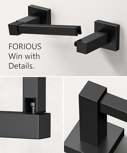 FORIOUS Toilet Paper Holder Wall Mount, Stainless Steel Rustproof Double Post Pivoting Tissue Roll Holder for Bathroom, Commercial Toilet Paper Dispenser (Matte Black, Square)