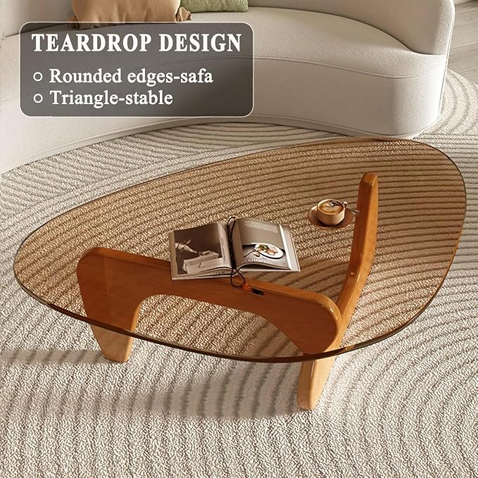 Modern Glass Coffee Table for Living Room, Mid Century Coffee Table, Small Coffee Tables, Suitable for Bedroom Living Room Reception Office Tables (Wood/Brown, Medium 35.8 * 25.5 * 16in)