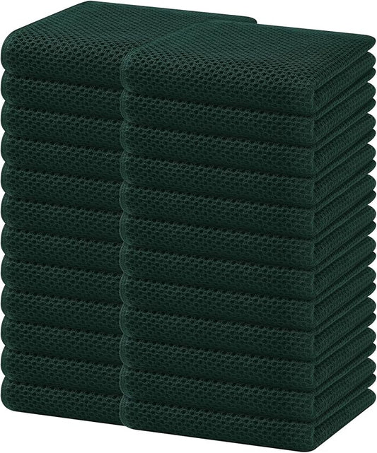 Homaxy 100% Cotton Waffle Weave Kitchen Dish Towels, Ultra Soft Absorbent Quick Drying Cleaning Towel, 13 x 28 Inches, 24-Pack, Blackish Green