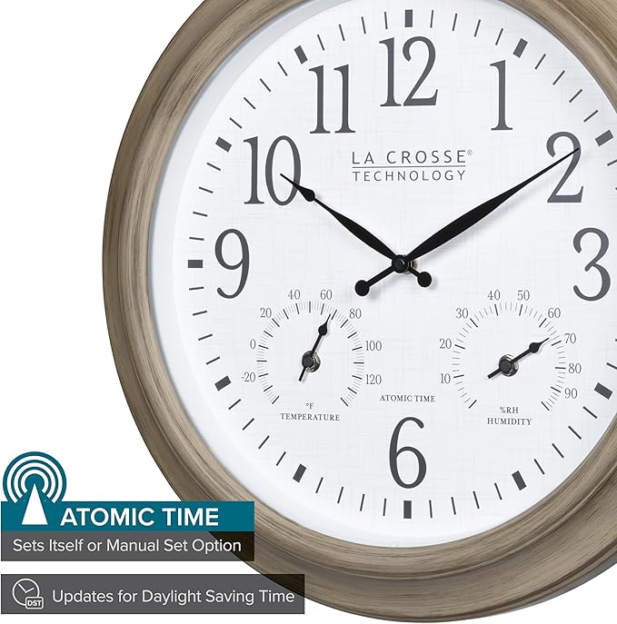 La Crosse Technology 404-18027-INT 18-inch Indoor/Outdoor Tan Atomic Analog Wall Clock