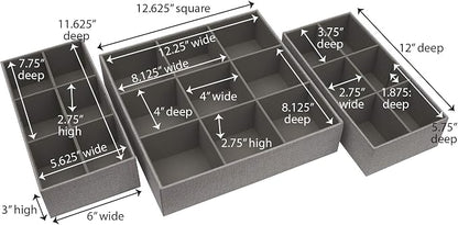 Household Essentials 3 Piece Drawer Organizers Starter Set, Customizable Inserts, Large Tray and 2 Small Trays, Silver