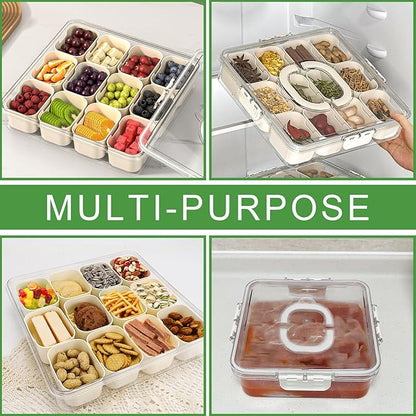 shopwithgreen Divided Serving Tray with Lid and Handle, Portable Snack Box, 12 Compartments Veggie Fruit Tray, Charcuterie Platter Snackle Box Container for Party, Snacks, Picnic, LARGER SIZE