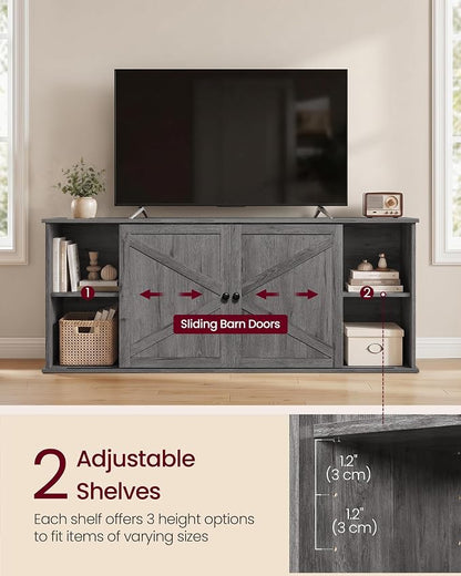VASAGLE Farmhouse TV Stand for TVs up to 65 Inches, Entertainment Center with Storage Cabinets and Sliding Barn Doors, Media Console Table for Living Room, Grey ULTV535G101