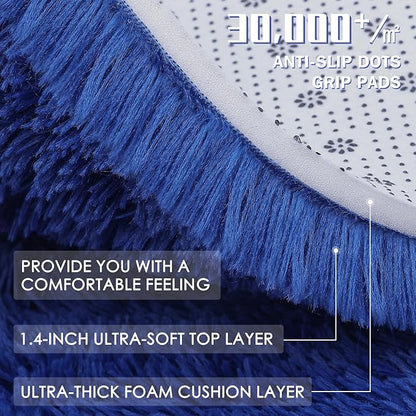 OLANLY 3x3 Machine Washable Small Bedside Rug, Soft Fluffy Shaggy Entryway Throw Rugs for Bedroom, Living Room, Indoor Floor Carpet for Kids Girls and Boys, Nursery Rooms, Home Decor, Navy Blue