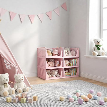 Pink Girl Closet Organizers and Storage Stackable Plastic Drawer Basket for Clothing Stackable Storage Bins Shelf Storage Container for RV Closet Wardrobe Bedroom Bathroom Playroom 6 Pack