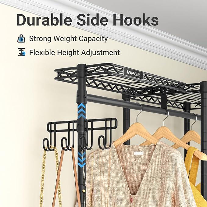 VIPEK V3 Nano Clothes Rack with 4 Semi-Shelves and 3 Standard Shelves, Clothing Rack for Hanging Clothes, Free Standing Closet System, Portable Metal Wardrobe for Bedroom, Max Load 800LBS, Black