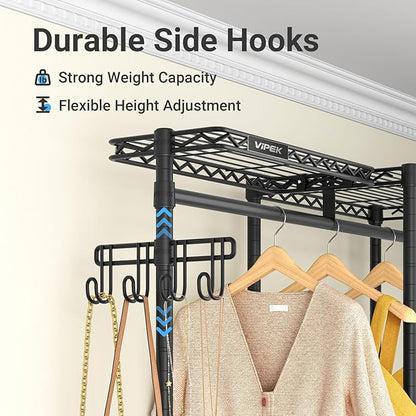 VIPEK V3 Nano Clothes Rack with 4 Semi-Shelves and 3 Standard Shelves, Clothing Rack for Hanging Clothes, Free Standing Closet System, Portable Metal Wardrobe for Bedroom, Max Load 800LBS, Black
