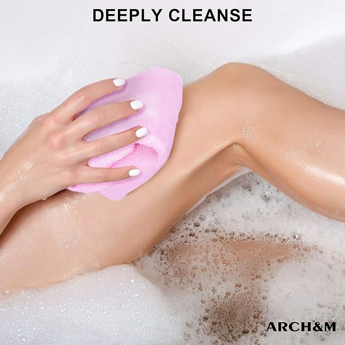 ARCH&M Exfoliating Washcloth for Shower, 35-Inch, 3 Pack | Japanese Beauty Washcloth, Back Scrubber for Daily Use, Textured Poly Nylon Body, Smoother-Looking Skin, Quick-Dry