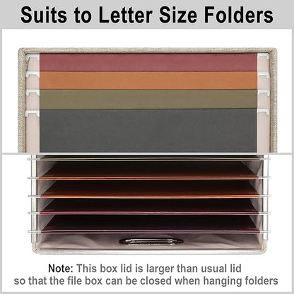 Graciadeco 4-Pack Modern Minimalist Beige Collapsible Linen File Folder Box Office Document Storage Filing Bin with Lid for Letter Legal Size Hanging Folders