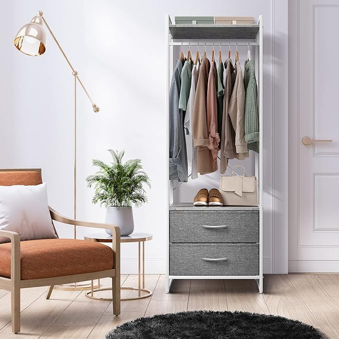 Sorbus Clothing Rack with Drawers - Clothes Stand Dresser - Wood Top, Steel Frame, & Fabric Drawers - Tall Closet Storage Organizer - Garment Rack for Hanging Shirts, Dresses, & Jackets