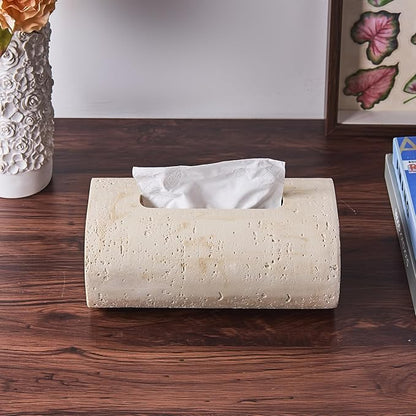 Natural Travertine Textures Tissue Box Holder Rectangle, Resin Facial Tissue Holder Cover, Decorative Bulk Tissue Paper Dispenser for Bathroom Kitchen Bedroom Living Room Office (Beige)