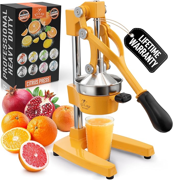Zulay Kitchen Cast Iron Juicer - Heavy Duty Manual Juicer with Detachable Strainers for Easy Cleaning, Orange Juice Press for Citrus Fruits, Perfect for Bartenders, Juice Lovers & Health Enthusiasts