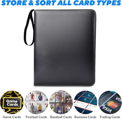Portable 9-Pocket Trading Card Binder, Holds 1080 Cards with 60 Removable Double-Sided Sleeves, Baseball Card Binder Card Storage Organizer Album for Boys, Girls, Sports & Game Cards