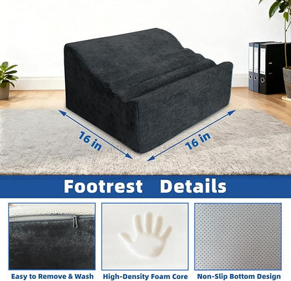 Foot Rest Under Desk, Ergonomic Foot Stool, Comfortable Office Footrest with Curved Design, with Washable Cover for Home and Office, Relieves Leg Pressure (Dark Gray)