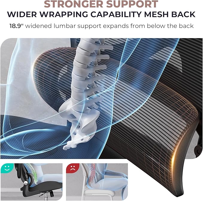 Ergonomic Office Chair Mid Back with Integrated Lumbar Support, Adjustable Height, Thick Memory Foam Seat, Rocking Function, 90° Flip-up Armrests – Comfortable Desk Chair for Home Office