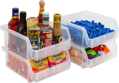 ReadySpace Plastic Containers for Organizing and Storage Bins for Drawers, Desks, Office Organization, and Garage, Stackable Bins, Medium-Wide (5" x 11" x 11"), 4-Pack, Clear