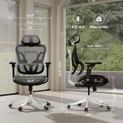 FLEXISPOT ErgoX Max Ergonomic Office Chair Black - Aluminum Alloy Frame & Base, 661 lb Capacity, 5D Armrests, 4D Adaptive Lumbar & 4D Headrest