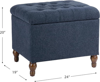 Spatial Order Home Decor | Upholstered Button Tufted Storage Ottoman | Hinged Lid Ottoman with Storage for Living Room & Bedroom | Decorative Home Furniture (Blue Woven Fabric)