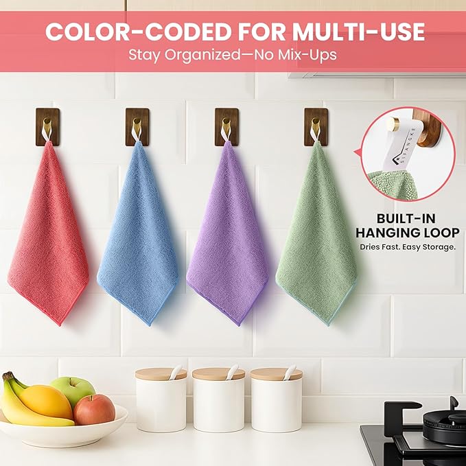 SIFANGKE Microfiber Cleaning Cloth, 100 Pack Assorted Color Cleaning Rags for Housekeeping, Colorful Reusable Microfiber Towels for Car, Kitchen, Bathroom and Household Cleaning Supplies, 11.8"X11.8"