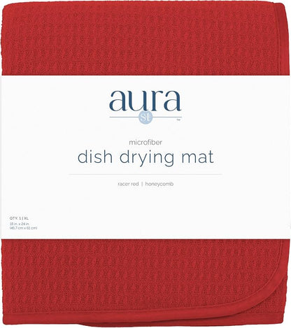 S&T INC. Dish Drying Mat XL, 18” x 24”, Absorbent Microfiber Kitchen Counter Mat, Dish Drying Pad for Dishes, Utensils, Pots and Pans, Extra Large, Red