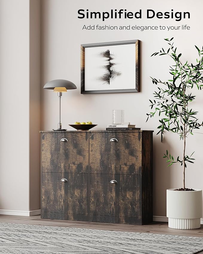 MIRROTOWEL Shoe Cabinet,Hidden Slim Narrow Shoe Rack Cabinet with 4 Drawers for Entryway, Foyer,Hallway,Bedroom,Original Wood Color