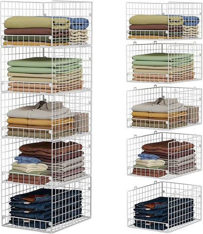 5-Tier Stackable Closet Storage Shelves, Closet Organizers and Storage Basket, Foldable & Stackable Closet Organizers for Closet System, Space-Saving Closet Shelf for Home ,White(Patent No. 30022416)