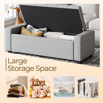 Storage Ottoman Bench,Large Entryway Ottoman with Storage, Rectangular Bench with Cushion and Safety Hinge