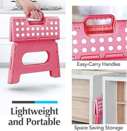 Handy Laundry Folding Lightweight Step Stool - Sturdy Enough to Support Adults - Opens Easy with One Flip - Great for Kitchen, Bathroom or Bedroom (Pink - 9 Inch)