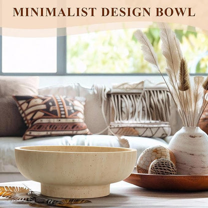 YMXYJM Large Decorative Bowl, Fruit Bowl for Kitchen Counter, Modern Resin Bowl for Home Decor, Key Holder for Entry Table, Artificial Travertine Beige