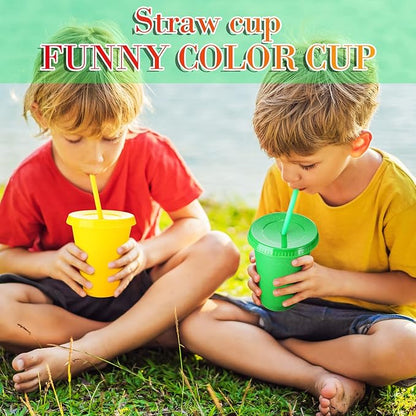 Sieral Cups with Straws and Lids Kids Tumbler with Straw Reusable Water Bottle Iced Coffee Travel Mug Adults Plastic Cups for Parties 16 oz(Simple Colors,30 Pack)