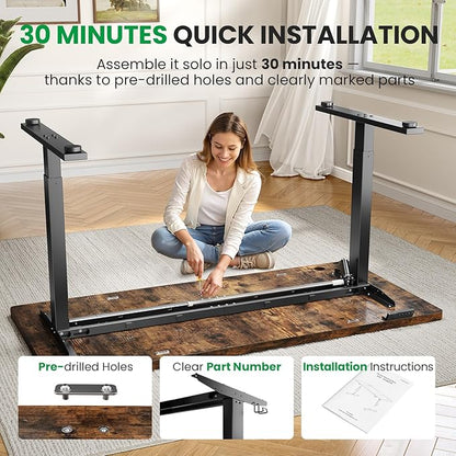 Electric Standing Desk Adjustable - 71x30 Inch Sit Stand Desk with 1 Inch Thick Tabletop, Double Beam Frame, 3 Memory Height Adjustment, Cable Management for Home Office