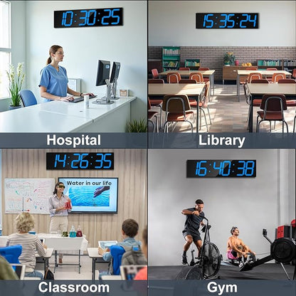 28.4''Large Digital Wall Clock,Automic Digital Clock with Alarm,Clendar and Termperature,Auto Time Sync with Easy Operation, Big Gym Timer with Countdown,Countup and Interval Workout(Blue)